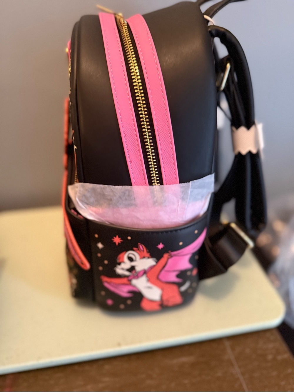 Loungefly Black & Pink Chip 'n' Dale Halloween Mini Backpack with Bat Wings - Picture 3 of 8